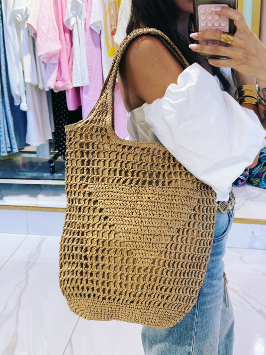 Sac d’été filet avec doublure coloris beige naturel