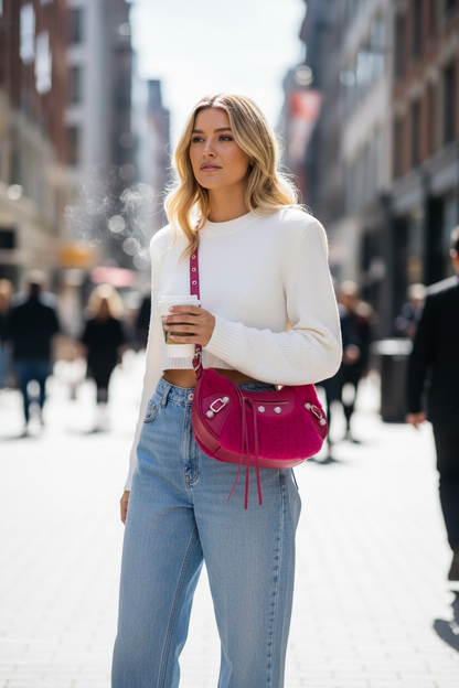 Sac Dupe format demi lune fushia