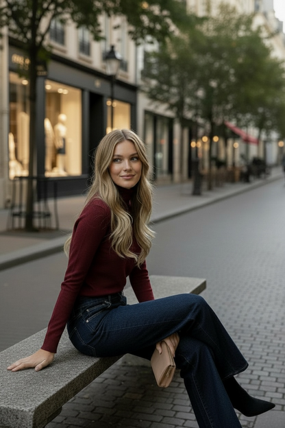 Pull col roulé basique tout doux bordeaux