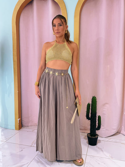 Crop top crochet en maille avec lurex - pistache