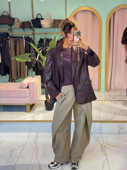 Veste tailleur oversize en simili cuir - bordeaux / prune