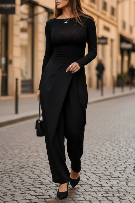 Pantalon tailleur loose coupe baloon détail croisé noir