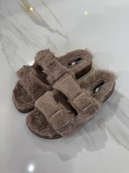 Mules fourées taupe