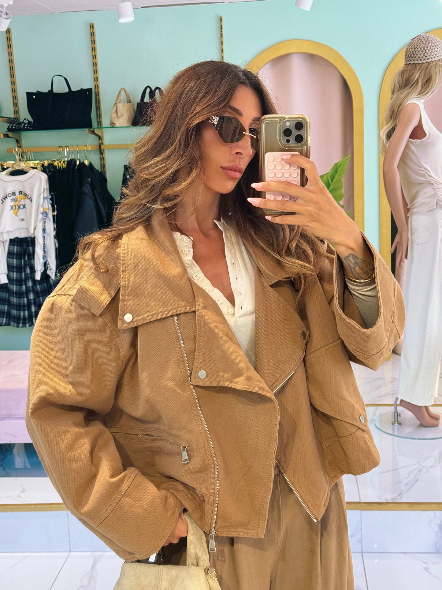 Veste en Jean Maxi Oversize à Épaulettes – Esprit Créateur Camel