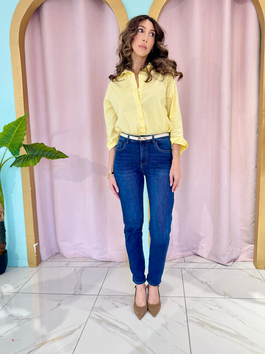 Jean mom fit bleu brut