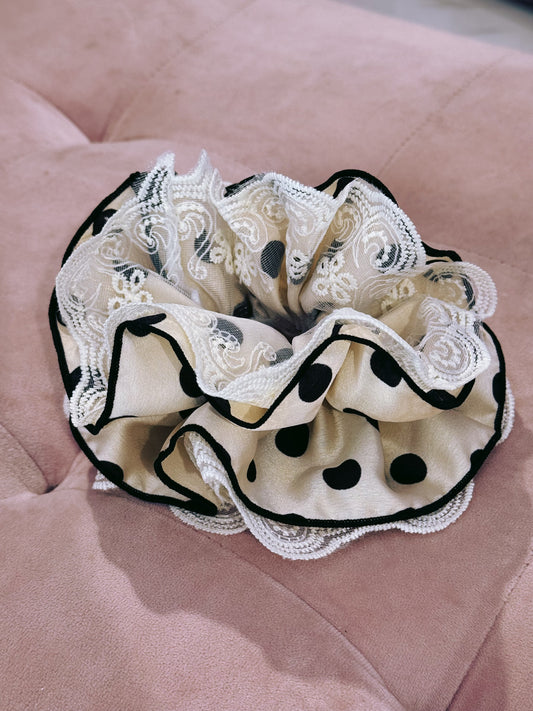 Chouchou xxl a pois beige