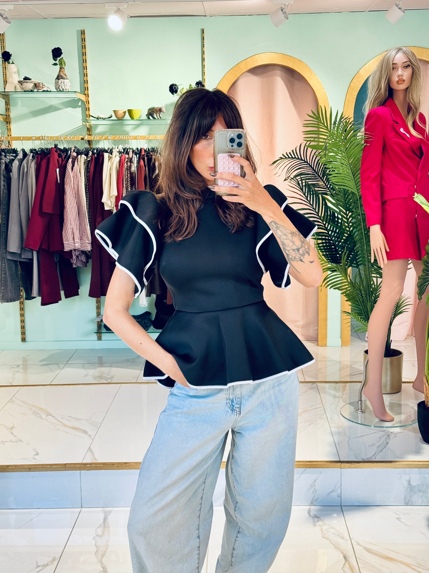 Top Peplum en Néoprène – Volants Contrastés