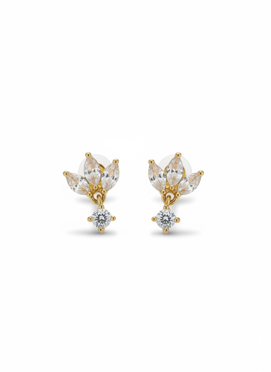 Boucles d’oreilles puces fleurs avec pendentif strass