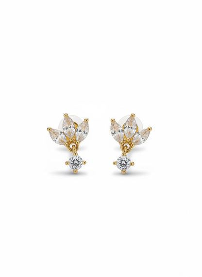 Boucles d’oreilles puces fleurs avec pendentif strass