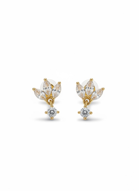 Boucles d’oreilles puces fleurs avec pendentif strass
