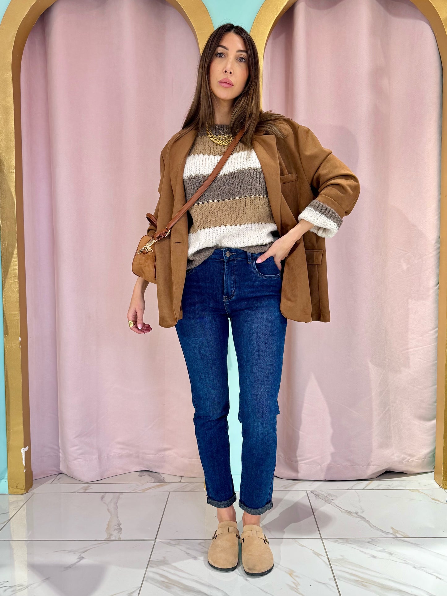 Jean mom fit bleu brut