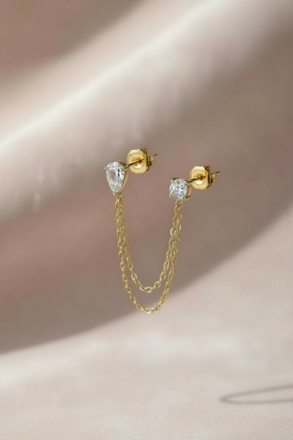 Monoboucle double strass avec chaînette coloris or