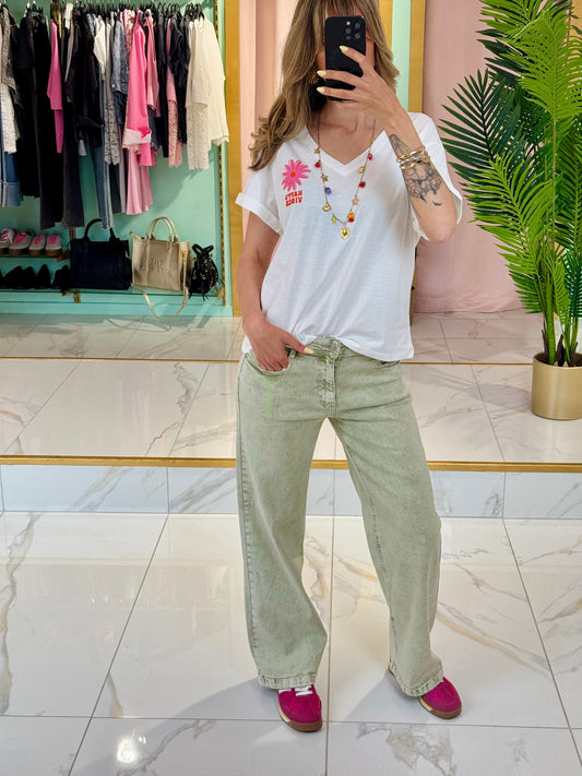 Jean wide leg kaki chiné