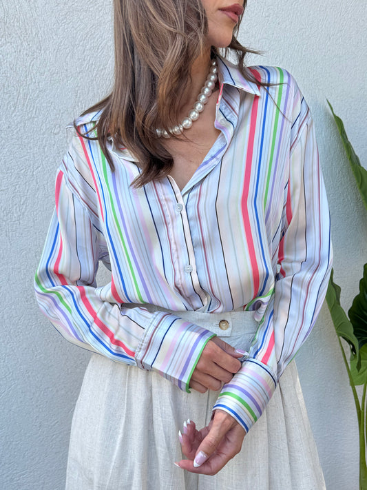 Chemise rayée satinée “Sunlight Mood”- Lila pastel