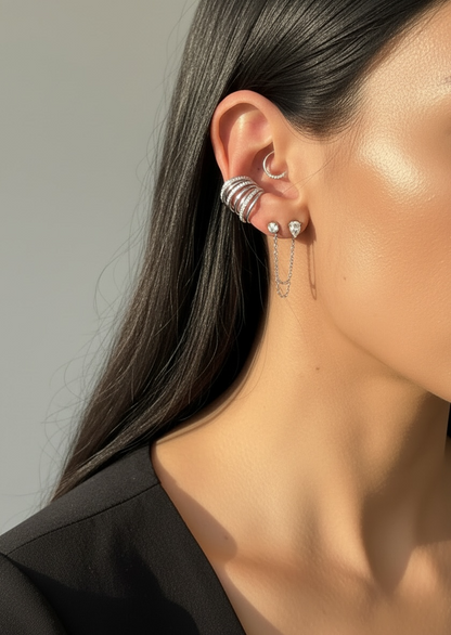 Bague d’oreille / faux piercing multi rangs strass & simple