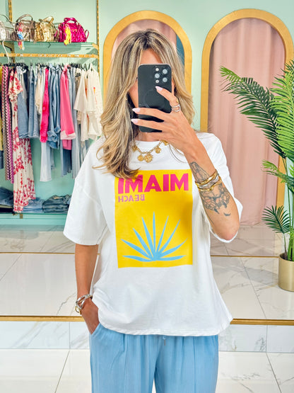 T-shirt imprimé Miami beach jaune
