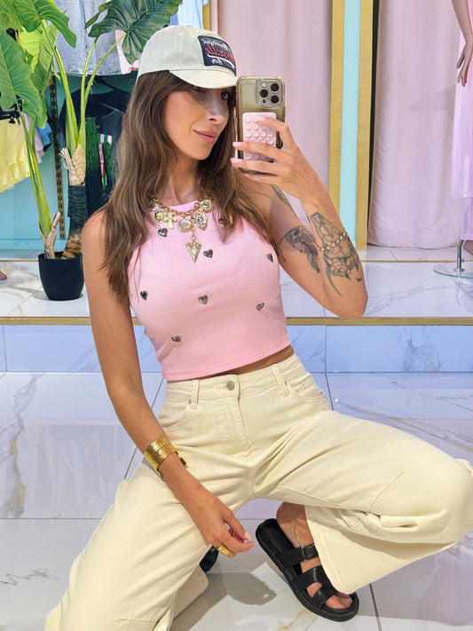 Débardeur cropped avec cœur - rose