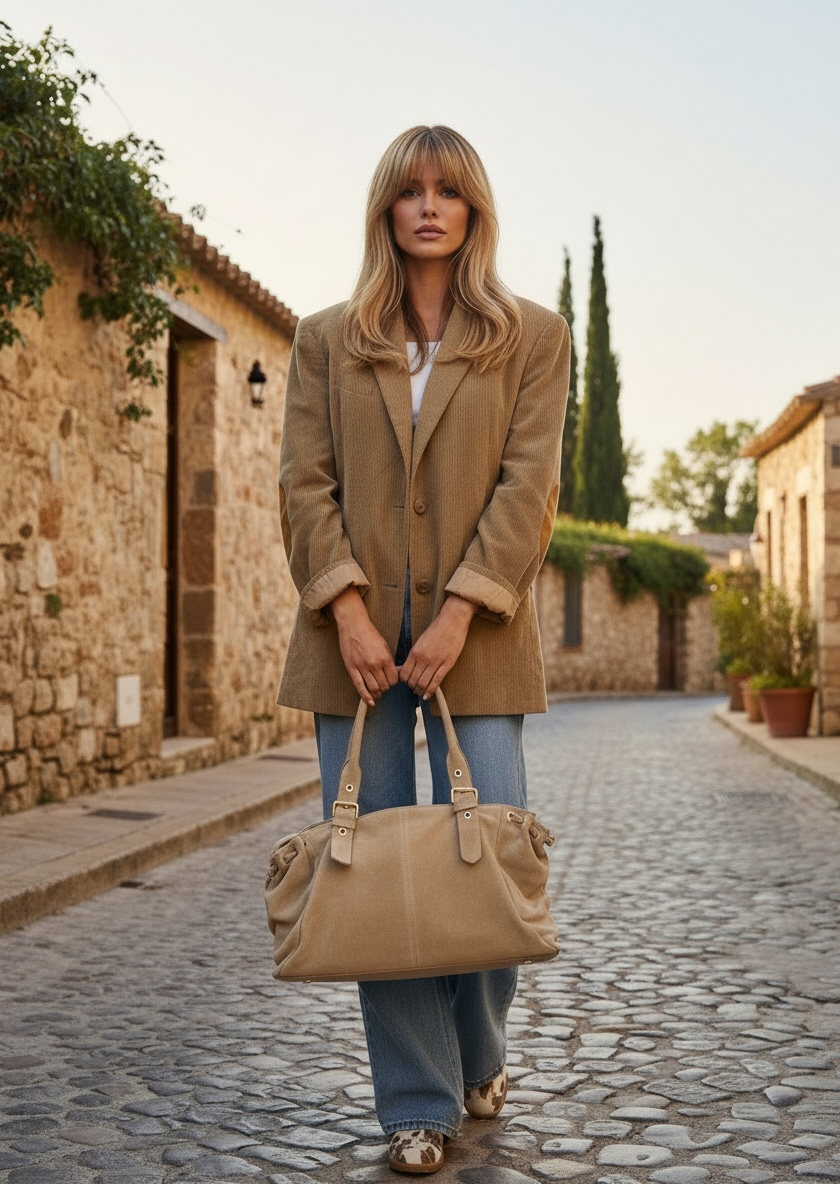 Sac Bowling en Cuir Nubuck – beige