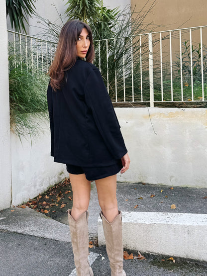 Veste tailleur façon nubuck noir