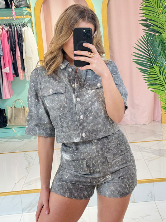 Ensemble veste & short avec sequins - Gris