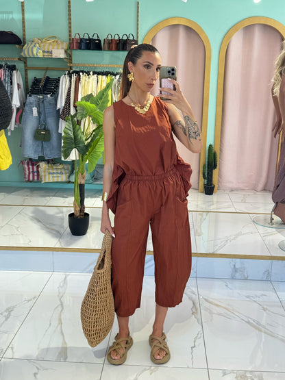 Top en coton loose ouvert dans le dos - terracota