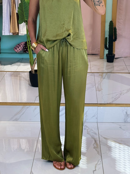Pantalon Satiné fluide - pistache