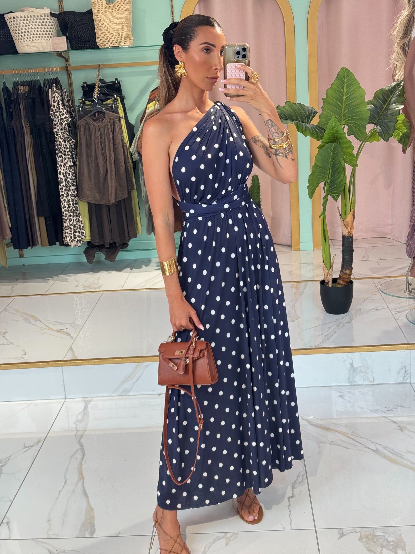 Robe Multi-Positions - bleu marine  à pois blanc