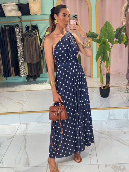 Robe Multi-Positions - bleu marine  à pois blanc