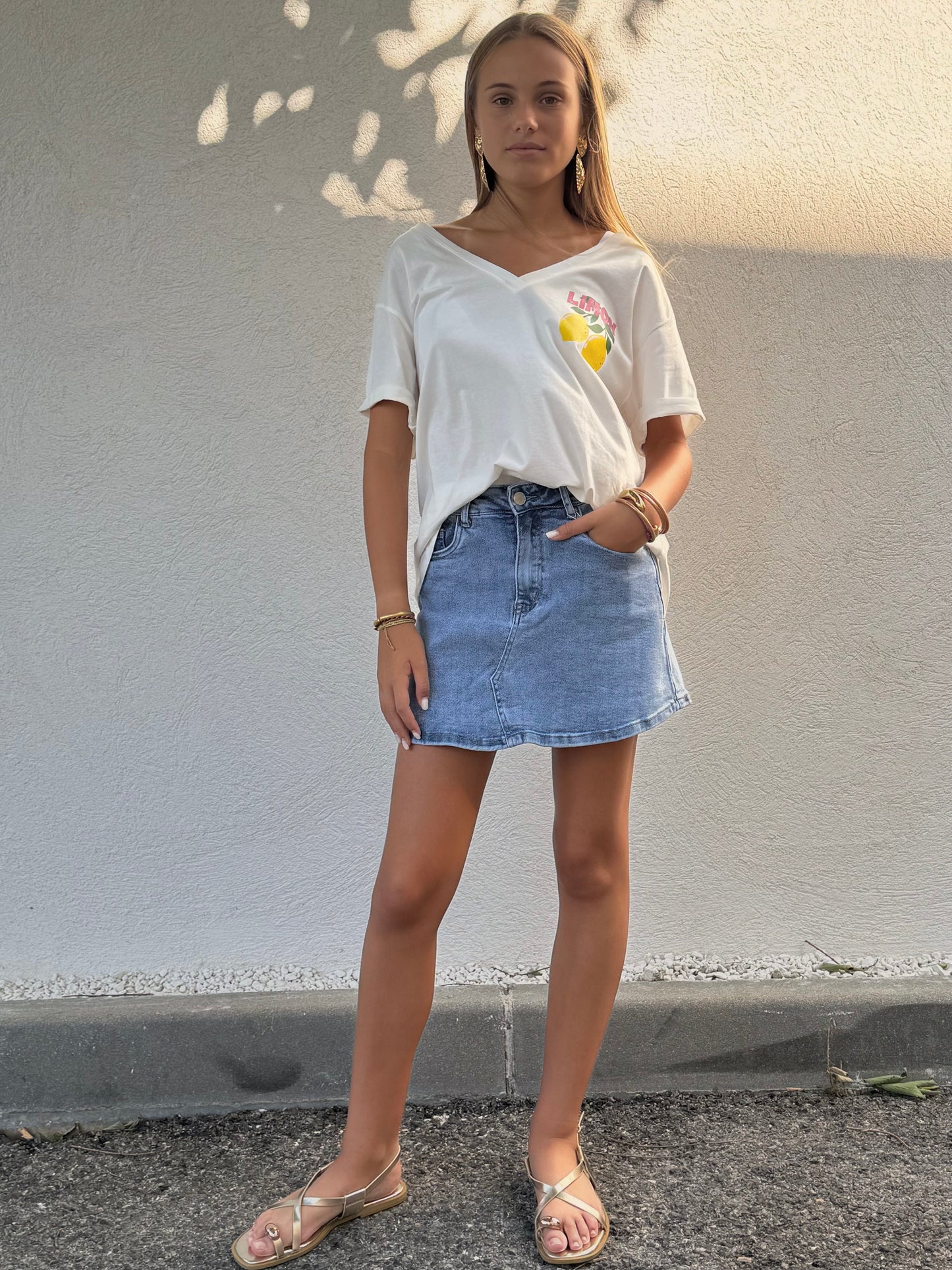 T-shirt col V lemon  - Blanc