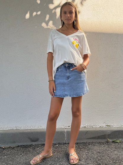 T-shirt col V lemon  - Blanc