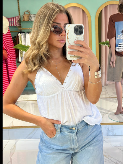 Top bretelles clouté- blanc