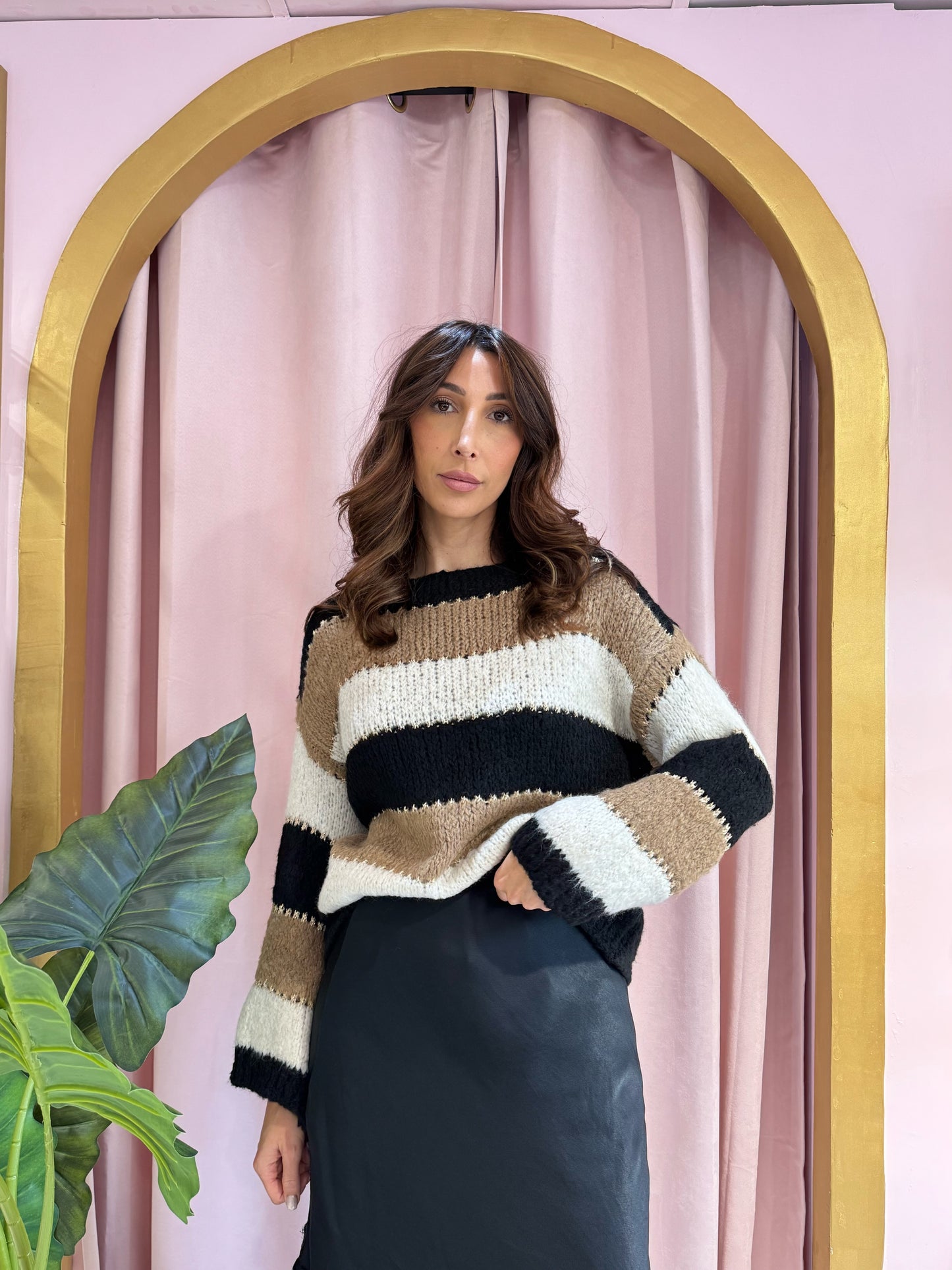 Pull en maille rayé multicolore noir