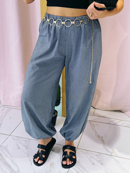 Pantalon bouffant à petit carreaux - bleu foncé