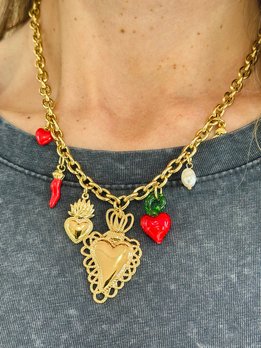 Collier charms cœur & piment