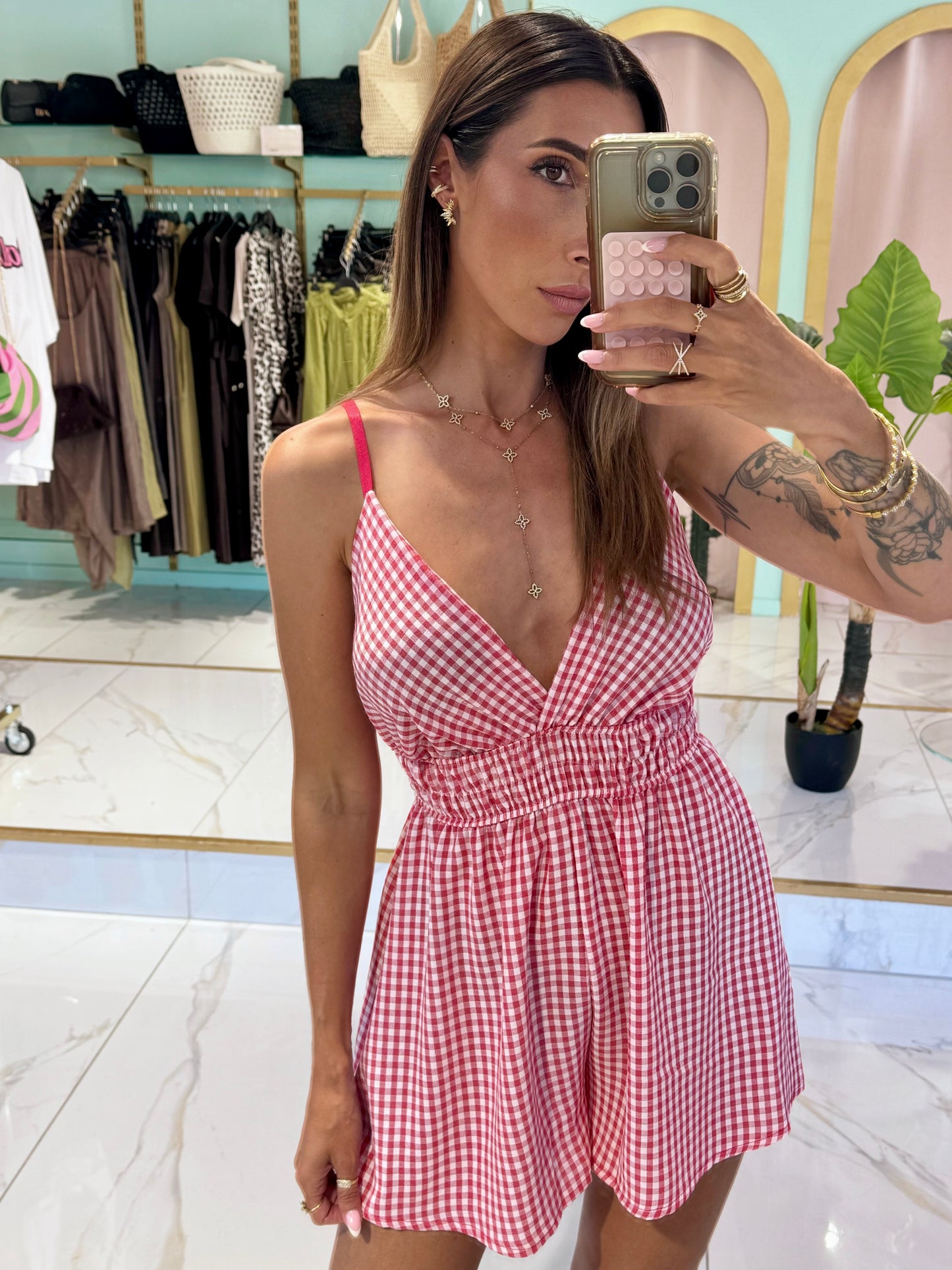 Combi short Vichy - rouge