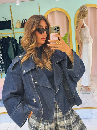 Veste en Jean Maxi Oversize à Épaulettes – Esprit Créateur bleu brut