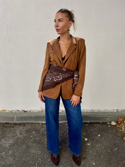 Grand chèche imprimé style bandana – Marron & écru