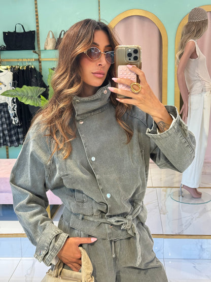 Veste en Jean Délavé à Ceinture – CIMINY PARIS