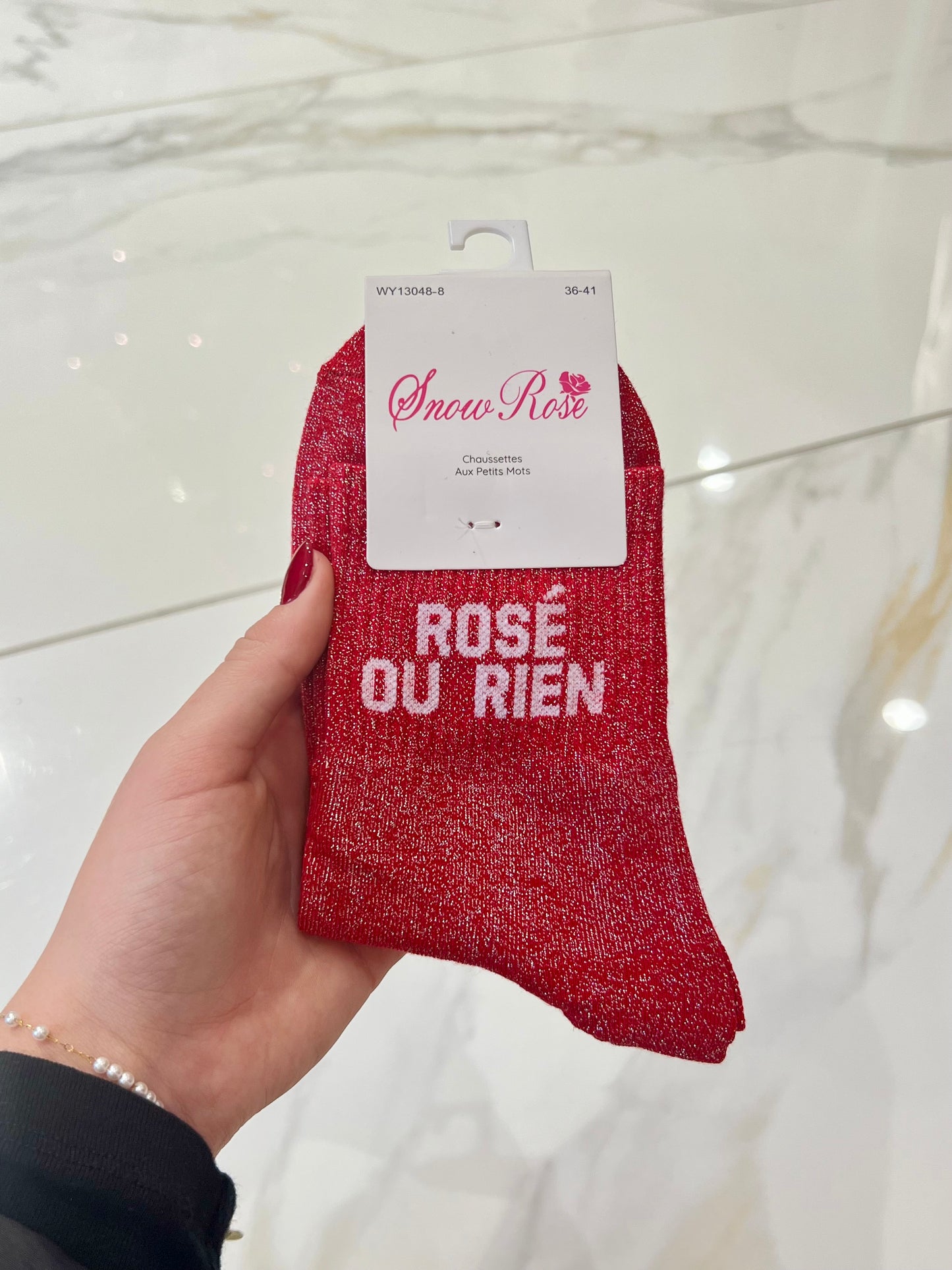Chaussettes pailletées - message rosé ou rien