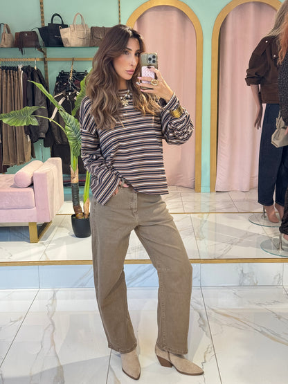 Jean Marivy beige sable coupe baloon fit