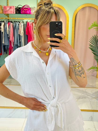 Chemise nouée en gaze de coton – blanche
