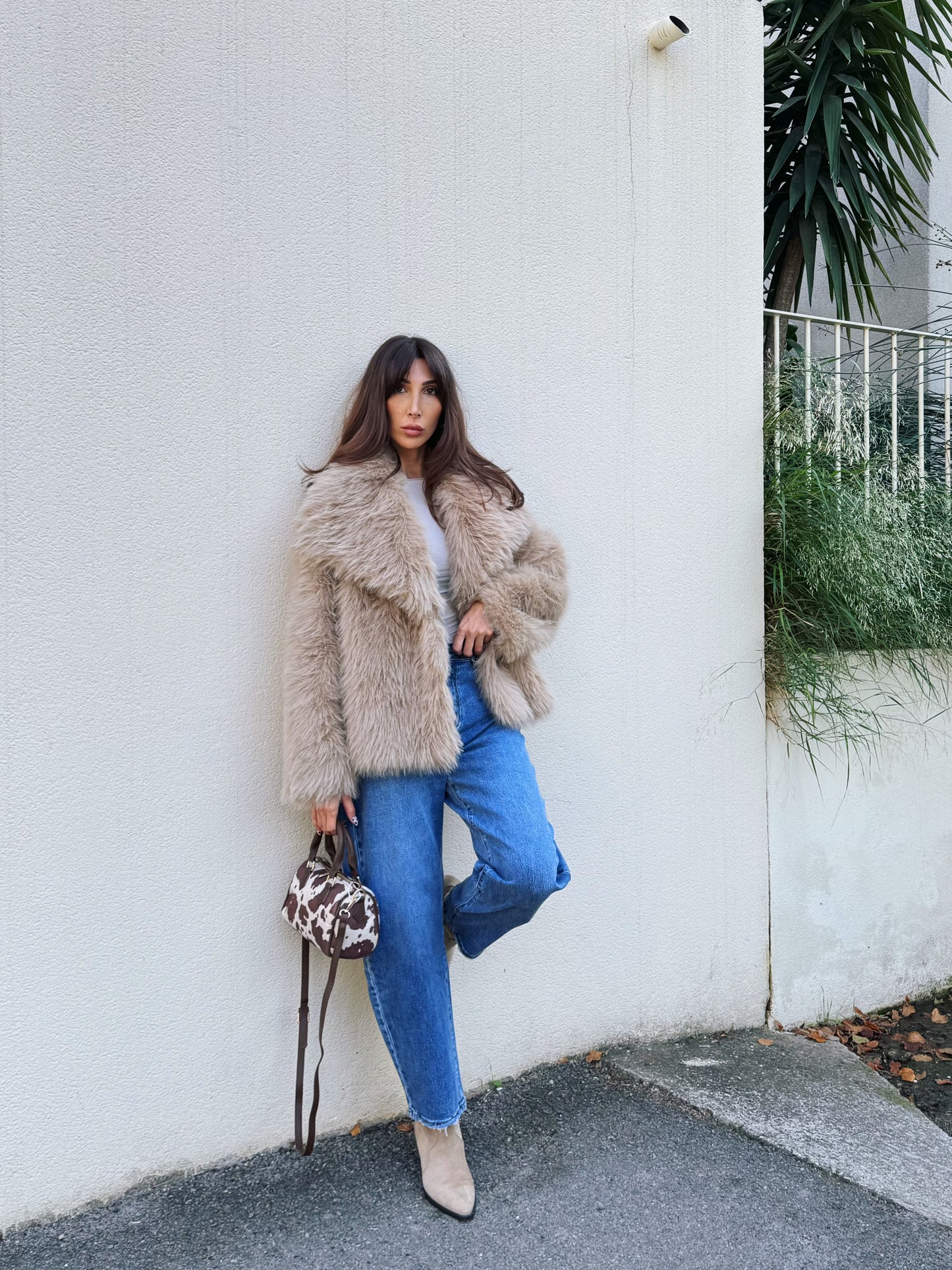 Manteau fausse fourrure beige