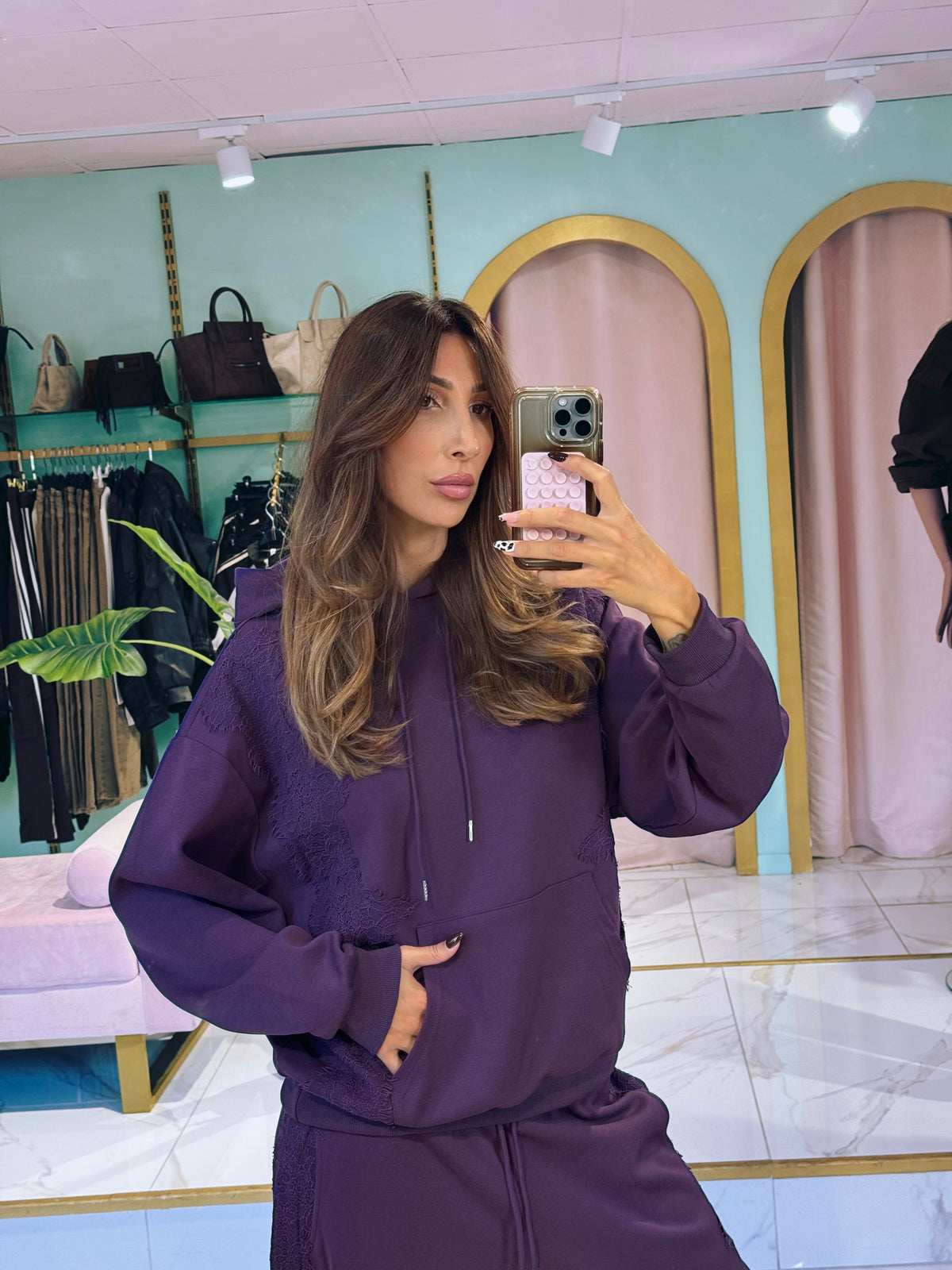 Sweat d’Ensemble streetwear violet – pull à capuche