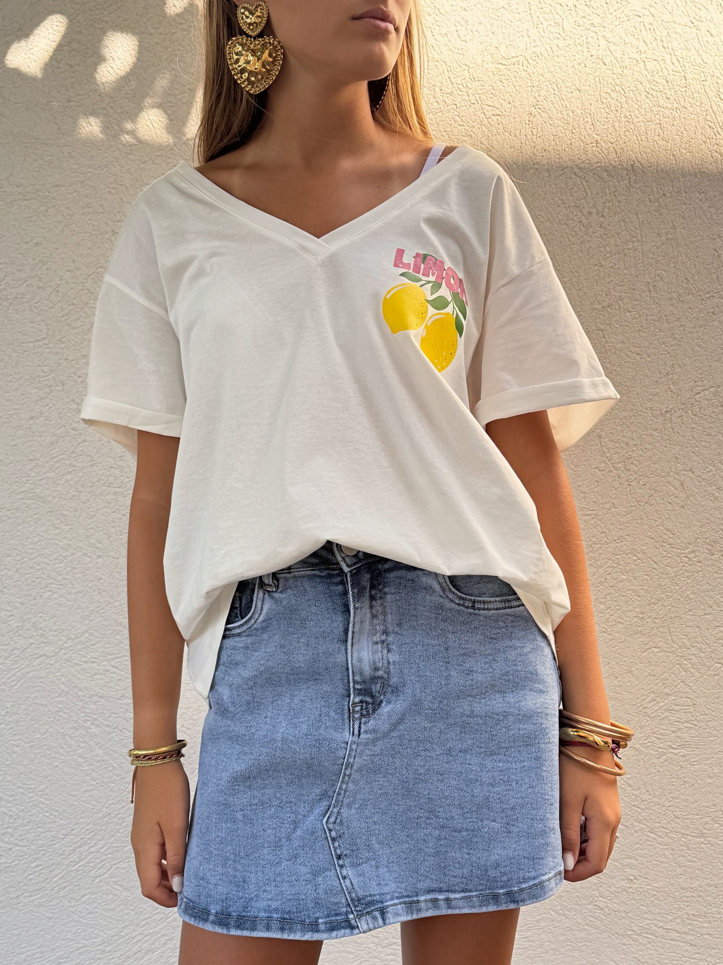 T-shirt col V lemon  - Blanc