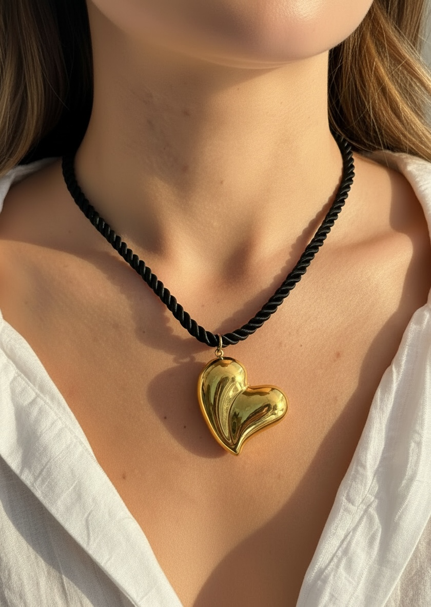 Collier cordon cœur noir