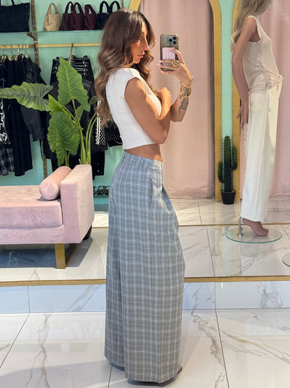 Pantalon Tailleur Wide Leg à Carreaux – MOCHY