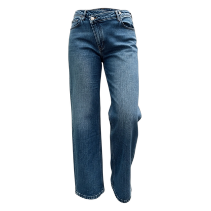 Jean Wide Leg – Boutons croisés – Coloris brut avec surpiqûres camel