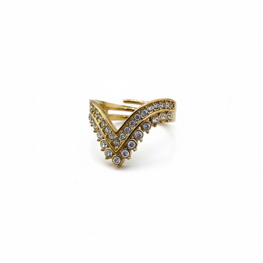 Bague V strass or
