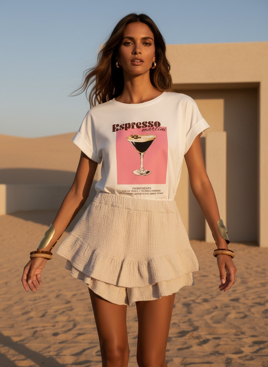 Jupe-short à volants en gaze de coton – beige