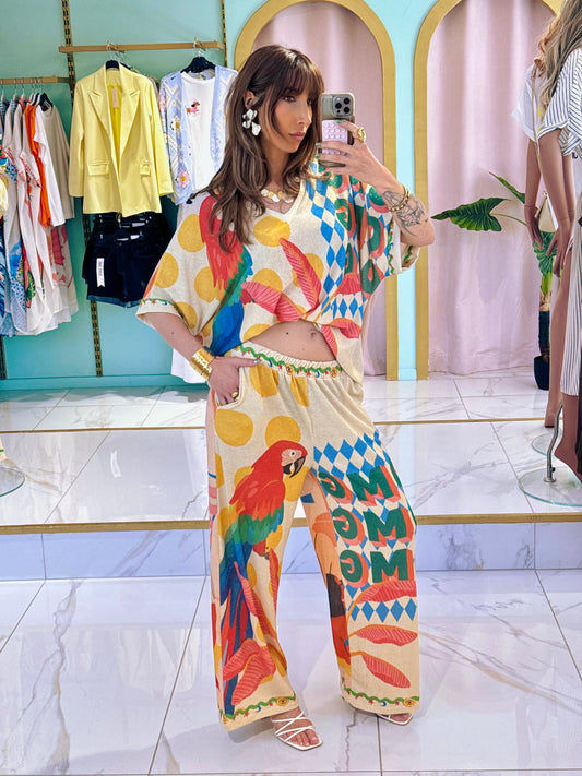 Ensemble top & pantalon perroquet